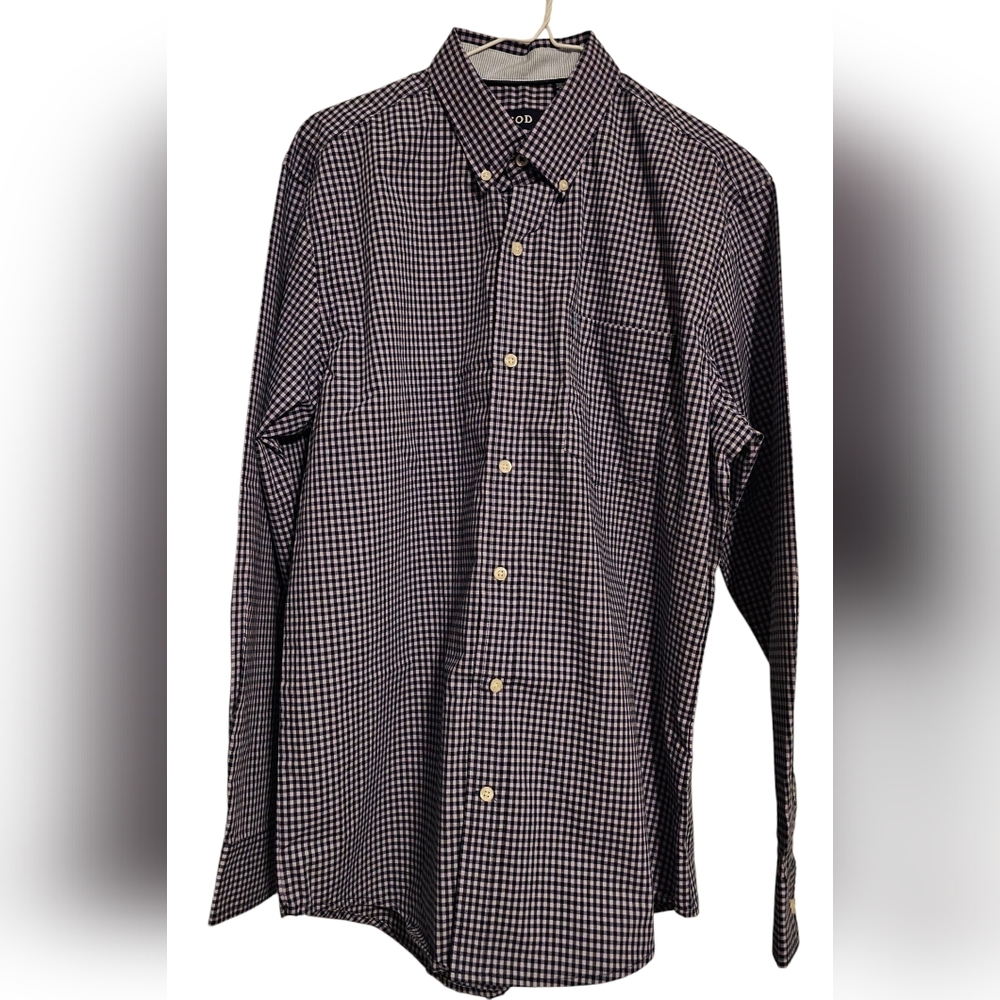 Izod Men's Dress Shirt Size Medium Navy Lavendar Button Down